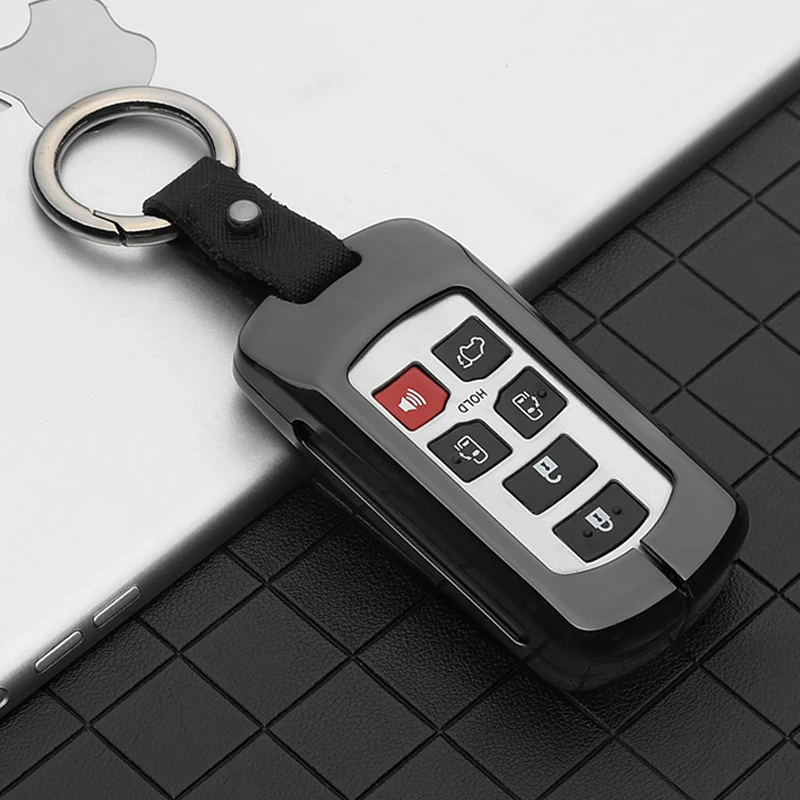 Metal leather Car Key Cover Case For Toyota Sienna 2011-2020 Key Tacoma Tacoma Smart Keyless Remote Keychain Protector 6 Button