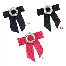 Британский женский мужской Плетеный плед Блестящая лента бант брошь булавка Стразы галстук