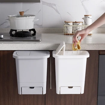 

1pc Kitchen Cabinet Door Hanging Trash Garbage Can Rubbish Container Storage Box Cupboard Garbage Cans Organizer