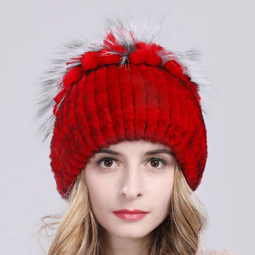 color 20 Россия,, зимние шапки с натуральным мехом, женские шапки из натурального кролика Рекс, Хорошие эластичные вязаные шапки из меха кролика рекс - Цвет: color 20