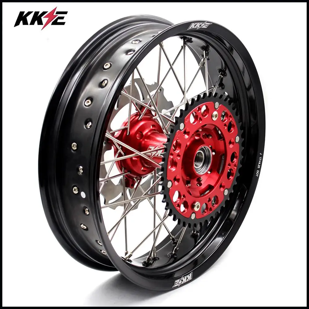 KKE 3,5*17/5,0*17 полный набор колес Supermoto для HONDA CRF 250R 2004-2013 450R 2002-2012 красный/черный диск