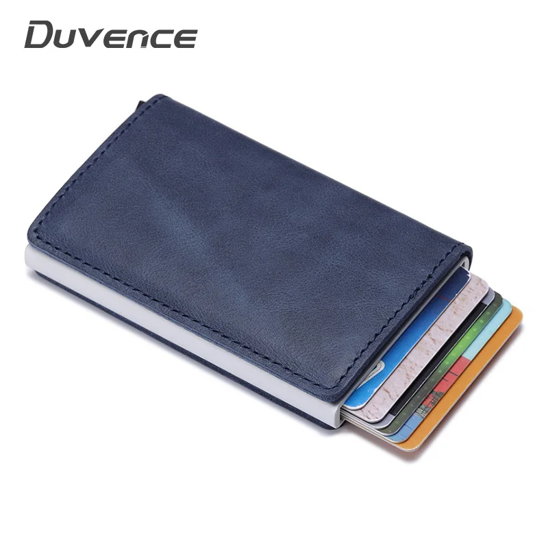 

Genuine Leather Men Credit Card Holder Business ID Card Case RFID Cardholder Metal Men Wallet Aluminum Bank Automatic Card Purse