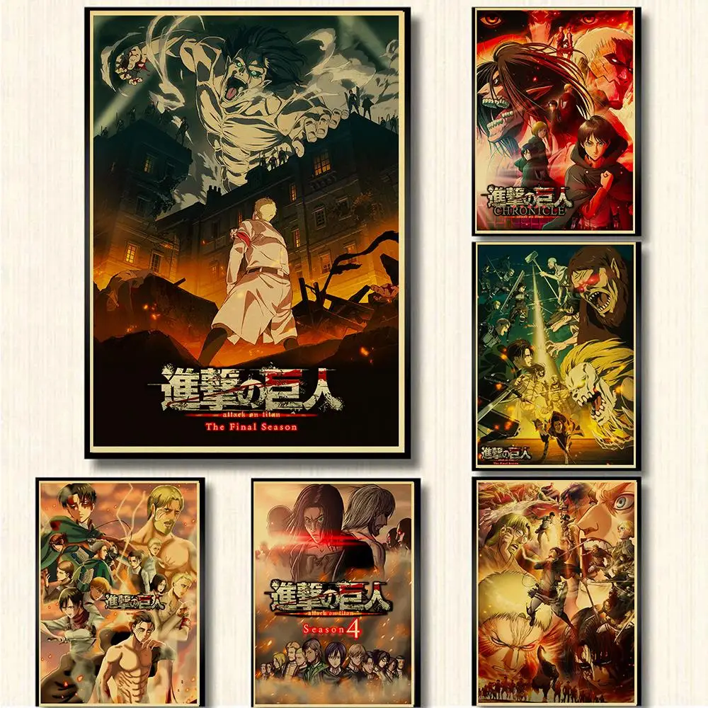 Anime Attack on Titan 4  Vintage Posters Home Room Home Decor Comic Exhibition Display Wall Stickers Art Painting