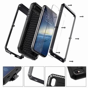 

Luxury Waterproof Shockproof Metal Aluminum Armor Hard Case For iPhone 11 Pro Max /11 Pro/ 11/ xr / xs With Tempered Glass cover