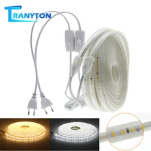 220 В Светодиодная лента 2835 высокая яркость IP65 Водонепроницаемый гибкий светодиодный светильник Высокая безопасность наружный светодиодный светильник лента с 1 метровым проводом+ вилкой