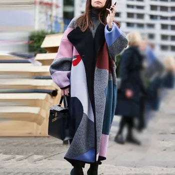 

Autumn winter elegant jacket women fashion patchwork long casual outwear coat korean warm loose women jacket female clothes 2020