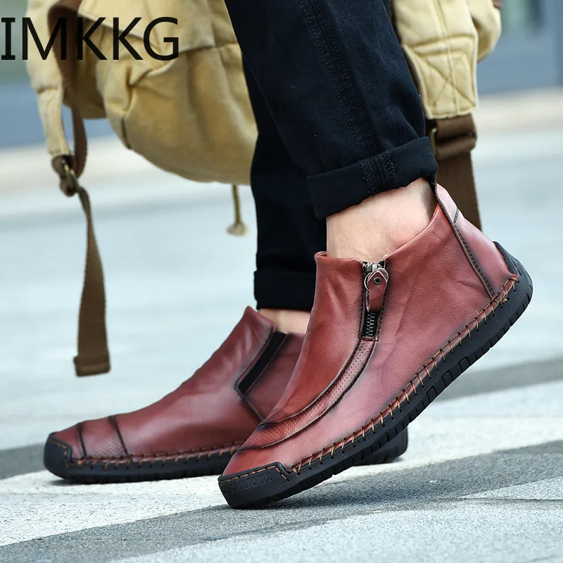 Men Casual Shoes Genuine Leather Men Work Boots Winter Cotton Loafers Cowhide Footwear Warm Cloth Shoes Ankle Safety Boots