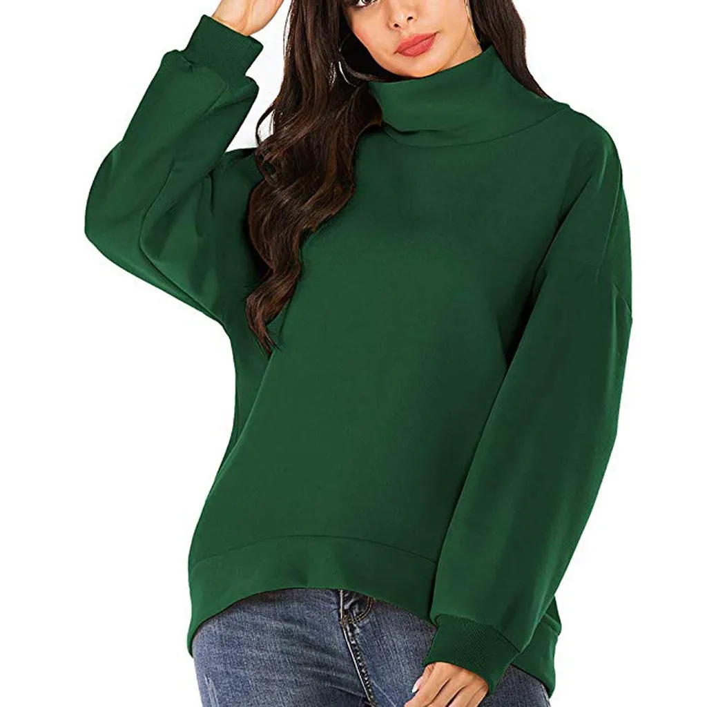 Модная обувь с высоким, плотно облегающим шею воротником, однотонные топы, Осенние свитшоты Для женщин Повседневное Женская, одноцветная теплый свитер с длинными рукавами и v-образным вырезом, зимний свитер