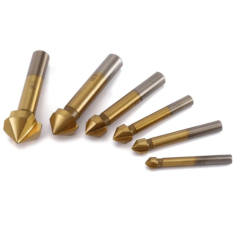 

8pcs Chamfering End Mill Cutter Round Shank 3 Flutes 90 Degree Countersink Deburring Tapered Drill Bits