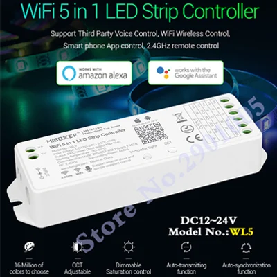 WL5 Wifi 5 in 1 Led Controller For RGBW RGB+CCT led strip light;2.4G Hz Remote:FUT092,8 Zone FUT089,B8 Wall-mounted Touch Panel WL5  only