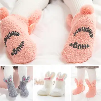

Lovely Rabbit Ears Baby Boy Girl Corals Fleece Thicken Warm Floor Crew Socks Soft Kids Floor Socks recien nacido