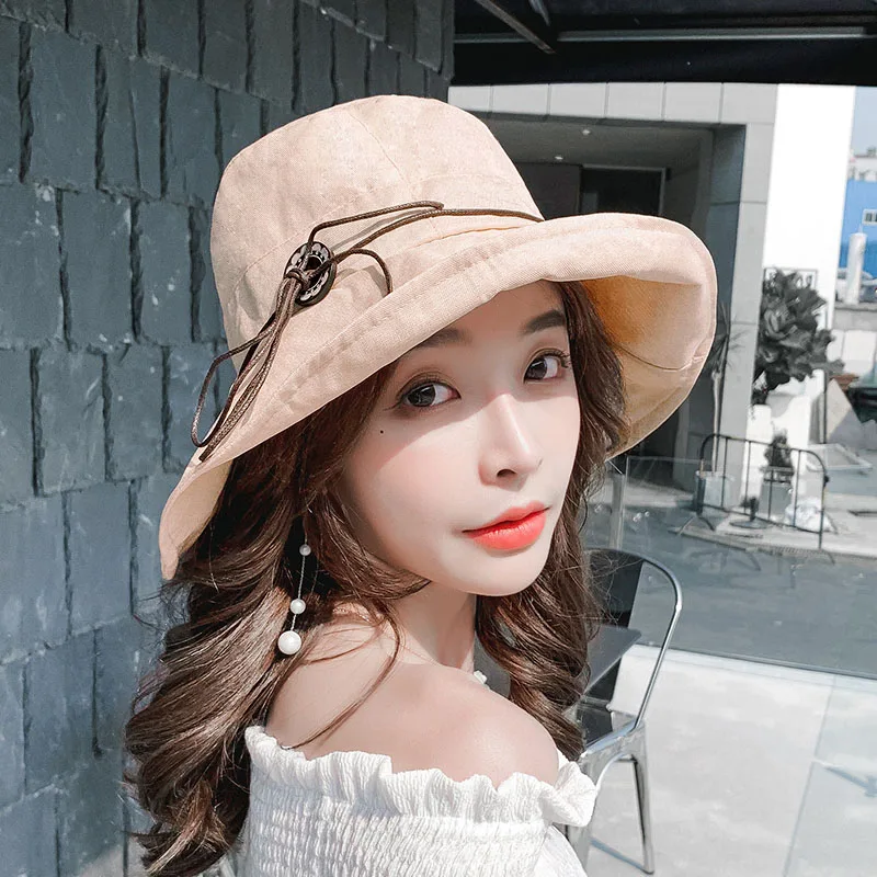 

Fashion Solid Wide Brim Cotton Bucket Hat Buckle Women Summer Anti-sunburn Fisherman Caps Ladies Outside Pink Bucket Hat