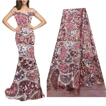 

Beautiful Pink Lace 5yards/lot African Lace Fabric Lace High Quality 2020 African Lace Fabric for Bridal Wedding Dress