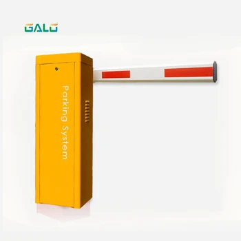 

Parking lot with remote RFID reader and automatic articulated DC parking arm fence fence with access control parking barrier