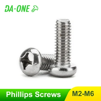 

DA-ONE 10/50pcs M2 M2.5 M3 M4 M5 M6 A2-70 304 Stainless steel Cross Round Phillips Pan Head Screw Bolt Length 5-40mm