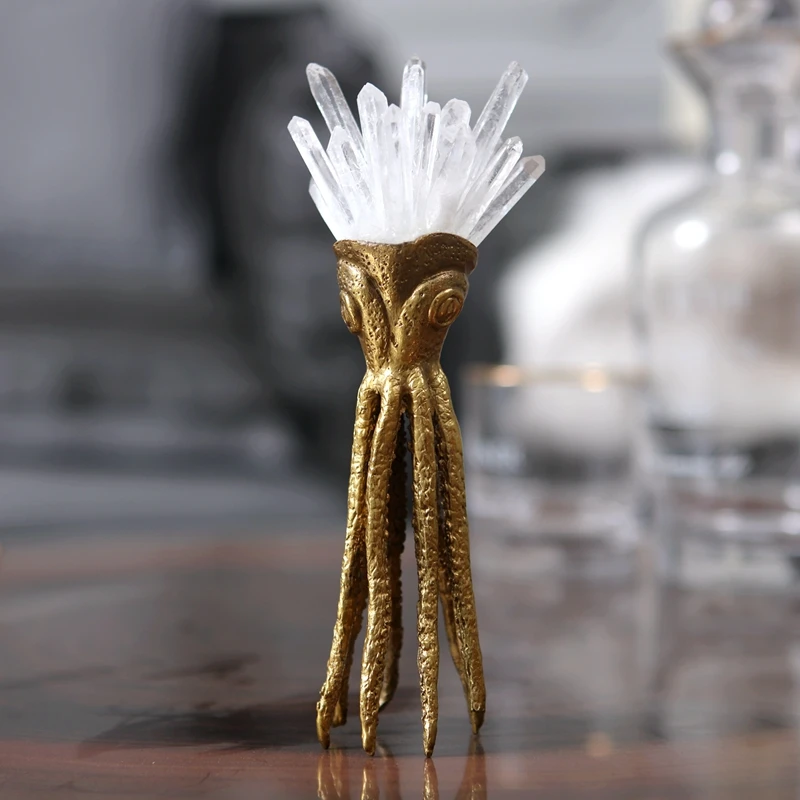 20cm Роскошные домашние декоративные предметы золотой меди морских животных кальмаров форма декоративные фигурки гостиной орнамент офис кристалл подарок - Цвет: 20cm