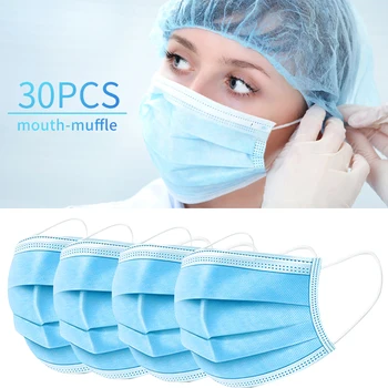 

30 Pcs Disposable Mouth Mask Anti Pollution Masks Adult Unisex Fabric Nonwovens Dustproof Health Care Mouth Face Cover Maska