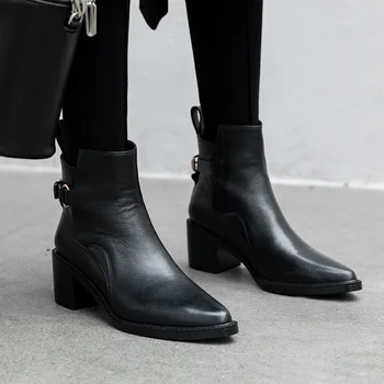 

classic buckle punk genuine leather boots woman casual shoes motorcycle ankle boots for women platform autumn winter boots black