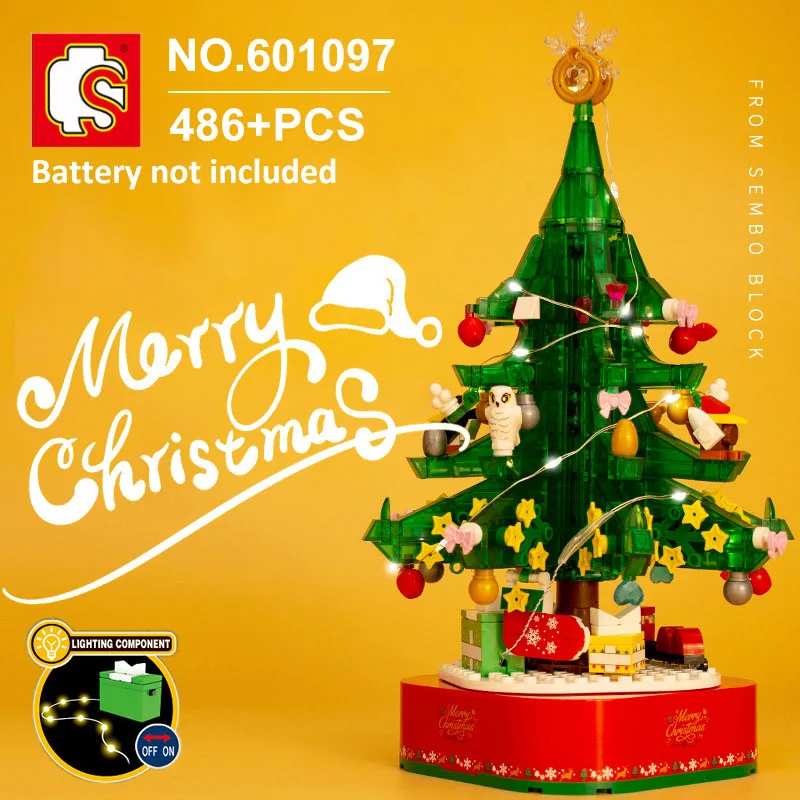 

SEMBO486Pcs Christmas Season Carnival Rotating Christmas Tree With Music Lighting Building Blocks Girls Friends Xm Party Gifts