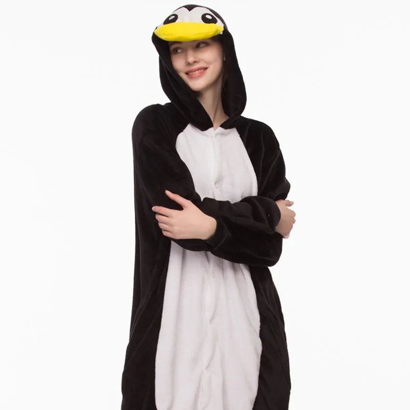 

Kigurumi Pajama Penguin Adult Animal Cartoon Hooded Onesie Women Men Couple 2019 Winter Pajamas Suit Sleepwear Flannel Pijamas