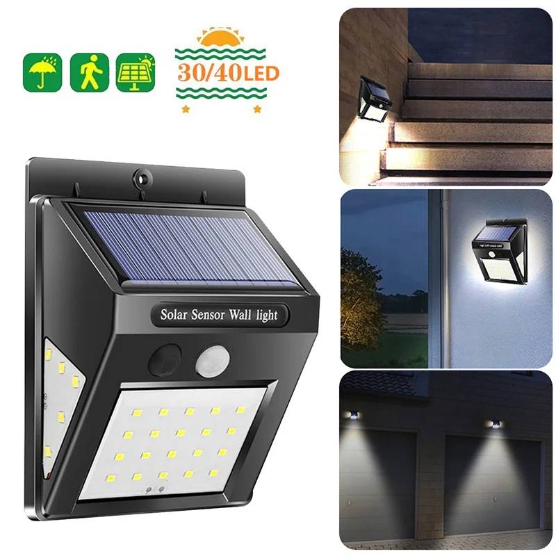 

30/40 LED Solar Power Lamp PIR Motion Sensor 1/2/4pcs Solar Garden Light Outdoor Waterproof Energy Saving Wall Security Lamp