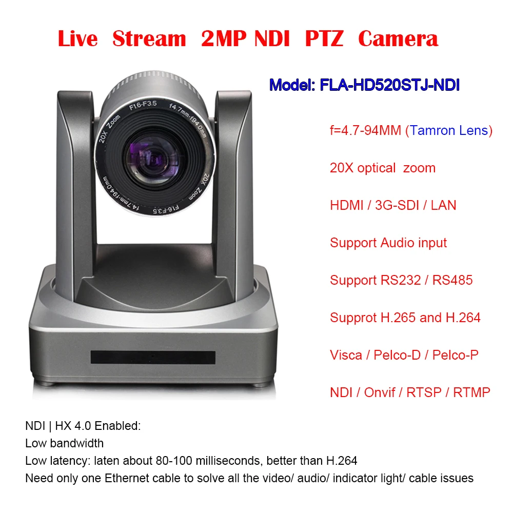 

HDMI SDI 1080p 20x PTZ Camera,Support TCP/IP, HTTP, NDI,RTSP, RTMP, Onvif, DHCP protocols