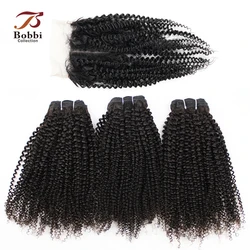 Afro Kinky Curly 2/3 Bundles With 4*1 Lace Closure Middle Part Indian Remy Human Hair Weave Bundles Extensions BOBBI COLLECTION