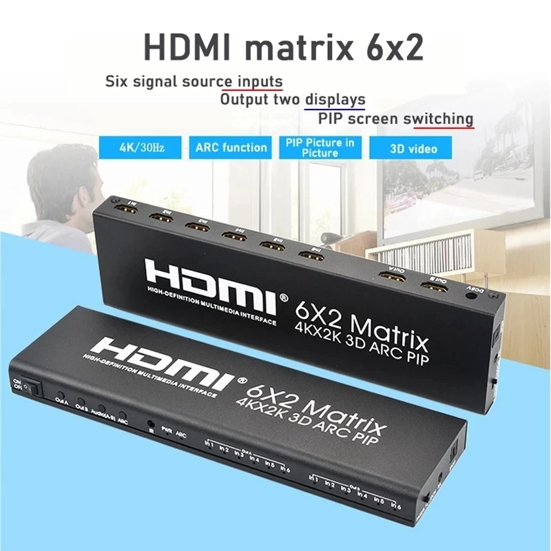 Dripping abstraktion leder Hdmi Switch 2 6 Matrix | Audio Video Converter | Hdmi Switch Monitor - 4k  Hdmi 6x2 6 2 - Aliexpress