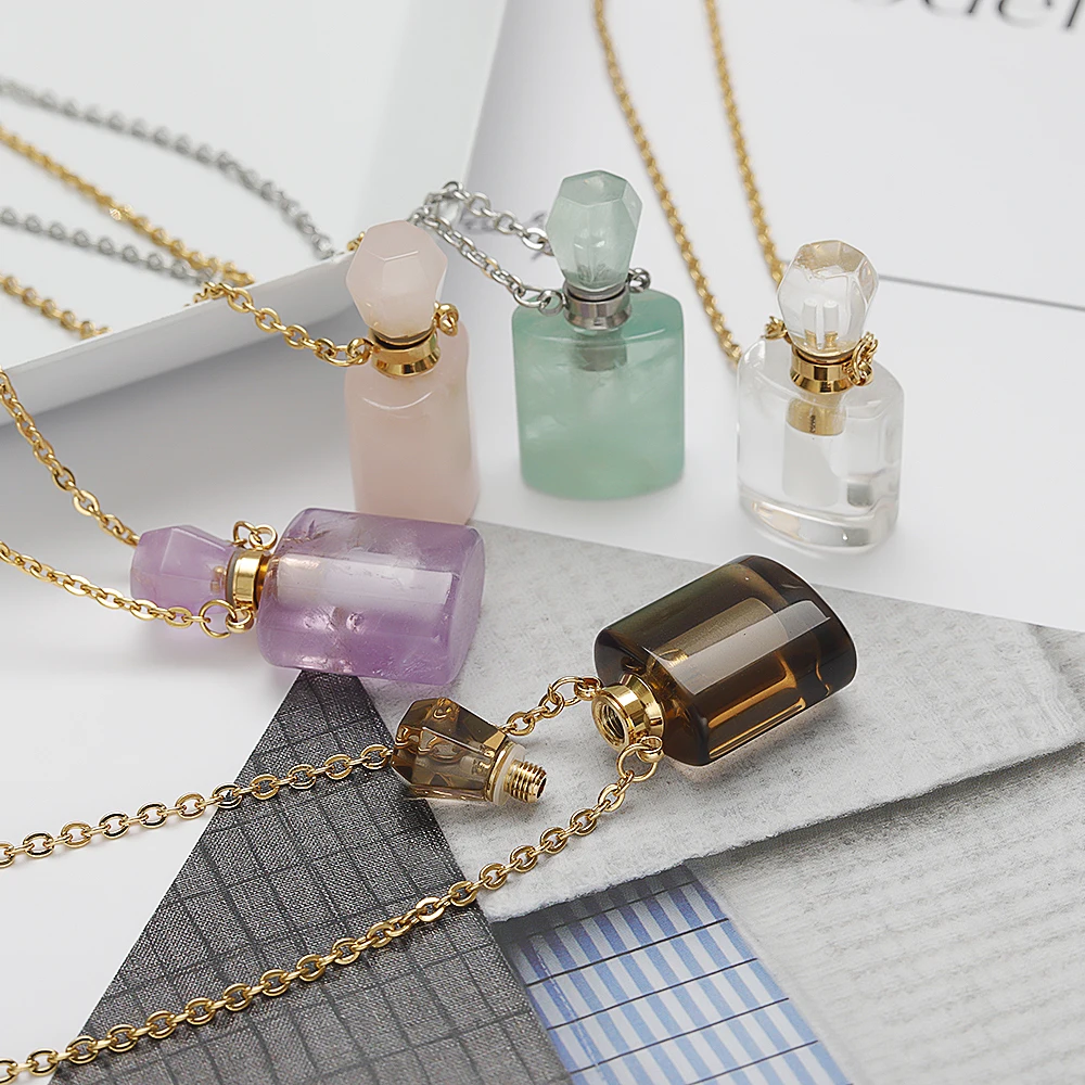 Hot Sell Natural Stone Perfume Bottle Necklace Semi-Precious Pendant Charms For Elegant Women Love Romantic Gift 60 CM | Украшения и