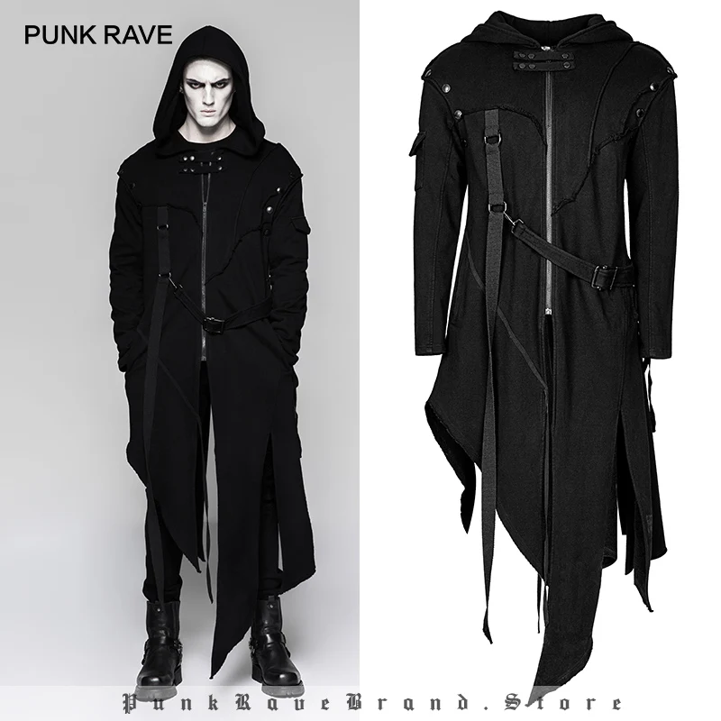Мужская Асимметричная куртка PUNK RAVE Готическая свободная Длинная толстовка с