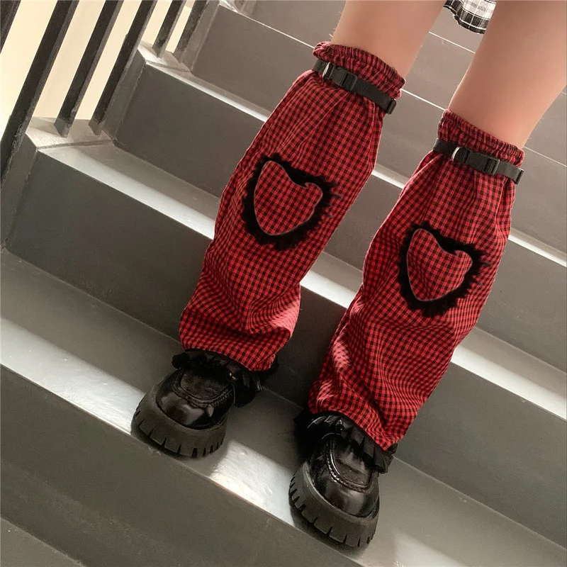 Red Plaid Punk Foot Sock Women Pastel Goth Harajuku Vintage Leg Warmer