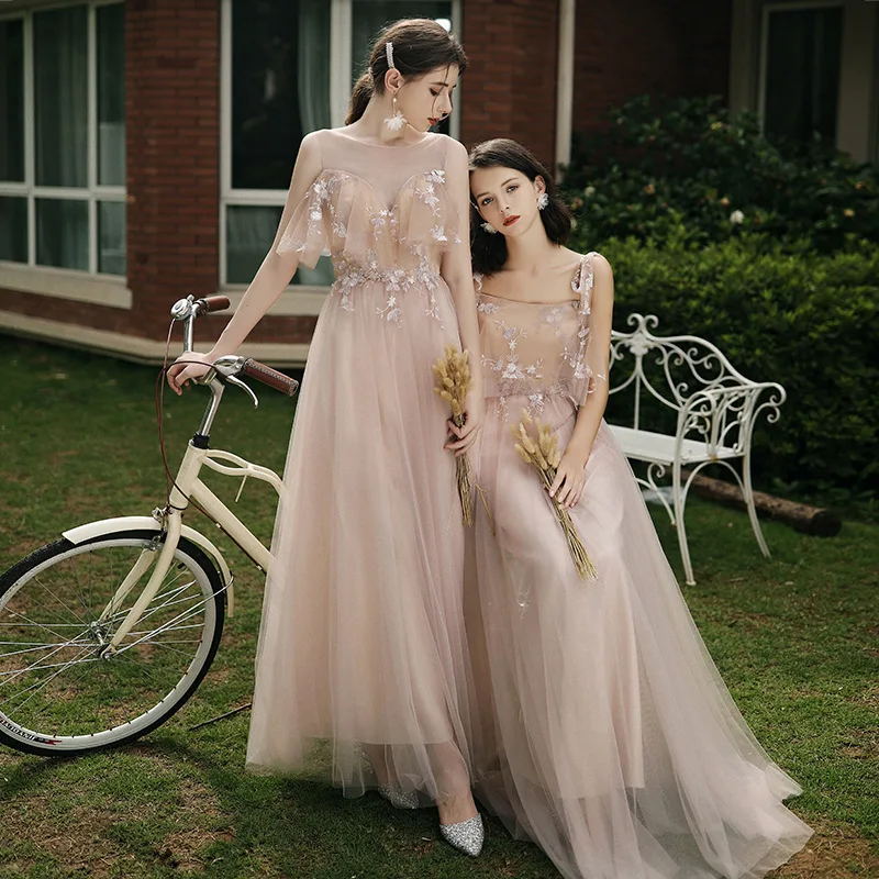 6 Styles Bridesmaids Dress A-Line Pink Vestido de Fiesta Elegant Long Dress Robe de Soiree Formal Prom Dress TS-001
