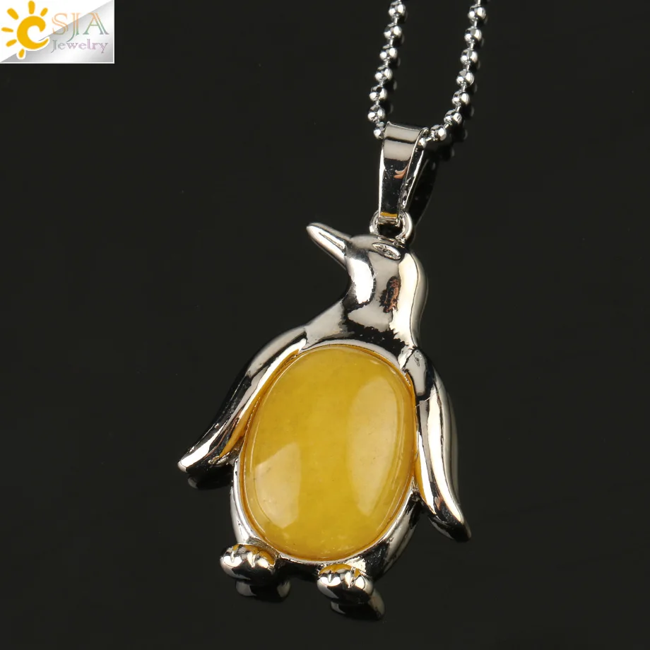 Yellow Jade Csja подвеска-Пингвин на ожерелье натуральный Хрусталь Камень Овальный Кабошон бусины Очаровательные Подвески милые животные Ювелирные изделия Подарки для женщин G180 - Окраска металла: Yellow Jade