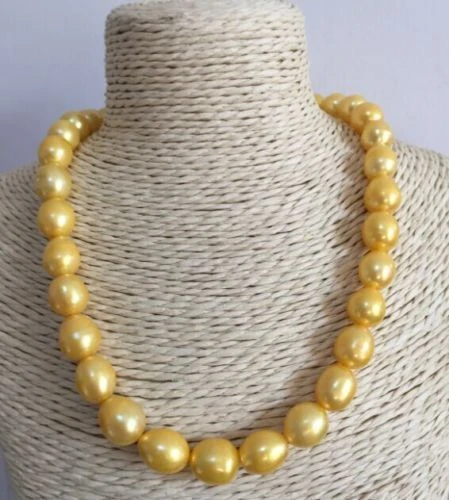 NATURAL 18 AAA 11-13MM SOUTH SEA GOLDEN PEARL NECKLACE 925silver GOLD CLASP