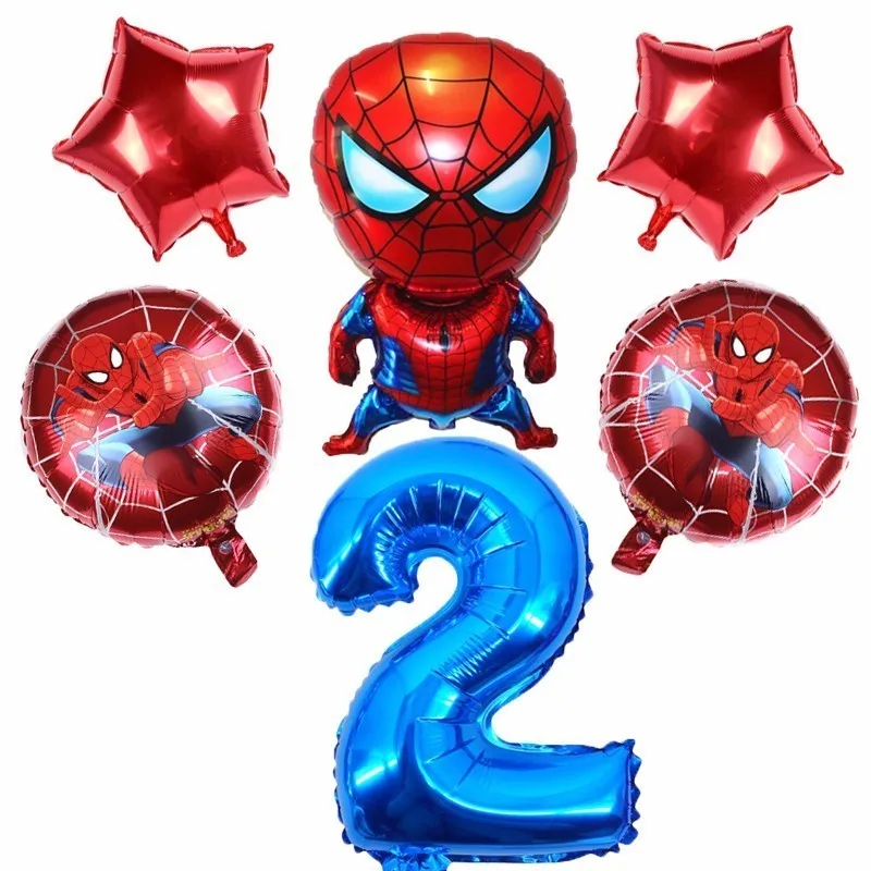 6 шт одежды с рисунком Человека-паука и 32 дюйма количество Фольга воздушные шары День рождения украшения Детские воздушные шары Babyshower globos супер герой детские игрушки - Цвет: blue number