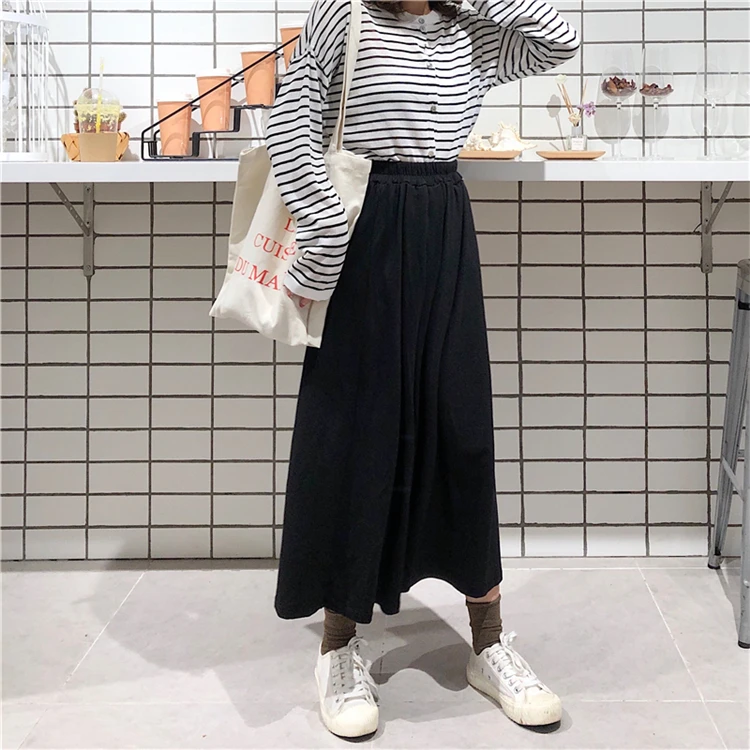 high waist skirt empire pleated spring autumn hot solid mid-calf preppy style faldas mujer moda Women's Clothing fashion brand