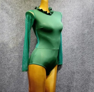 Топы Для латинских танцев, женские сетчатые Футболки с длинным рукавом, Румба ча Самба, танго, сальса, танцевальная рубашка, женская одежда для занятий, одежда для шоу DN4365 - Цвет: Зеленый