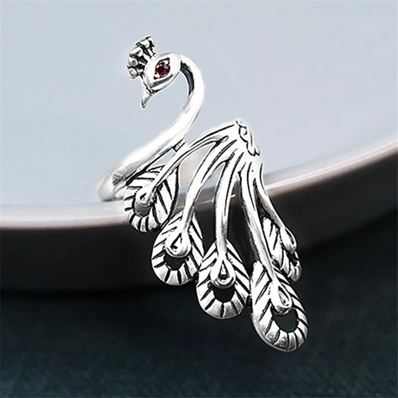 

2020 New Arrivals Fashion Jewelry Thai Silver Color Peaock Wedding Hippie Punk Biker Spinner Ring