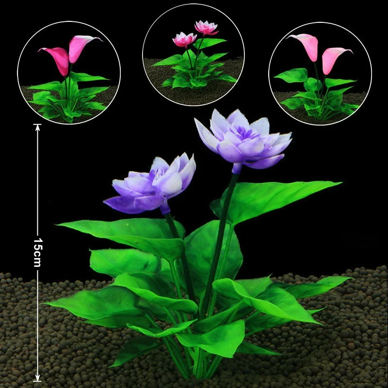 Artificial Aquarium Lotus Plant Decoration Landscaping Water Grass Fish Tank Ornaments Lotus Flower Aquatic Decor Background