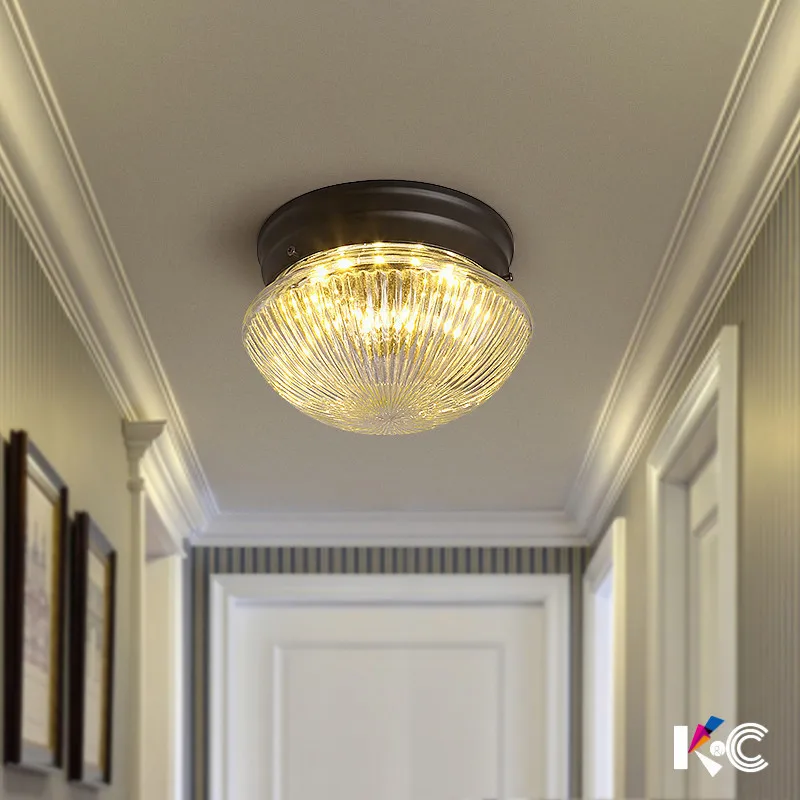 

American Iron Round Ceiling Light Retro Glass Handing Lamp Aisle Corridor Led Ceiling Lamp Decor Living Room Lighting Fixture