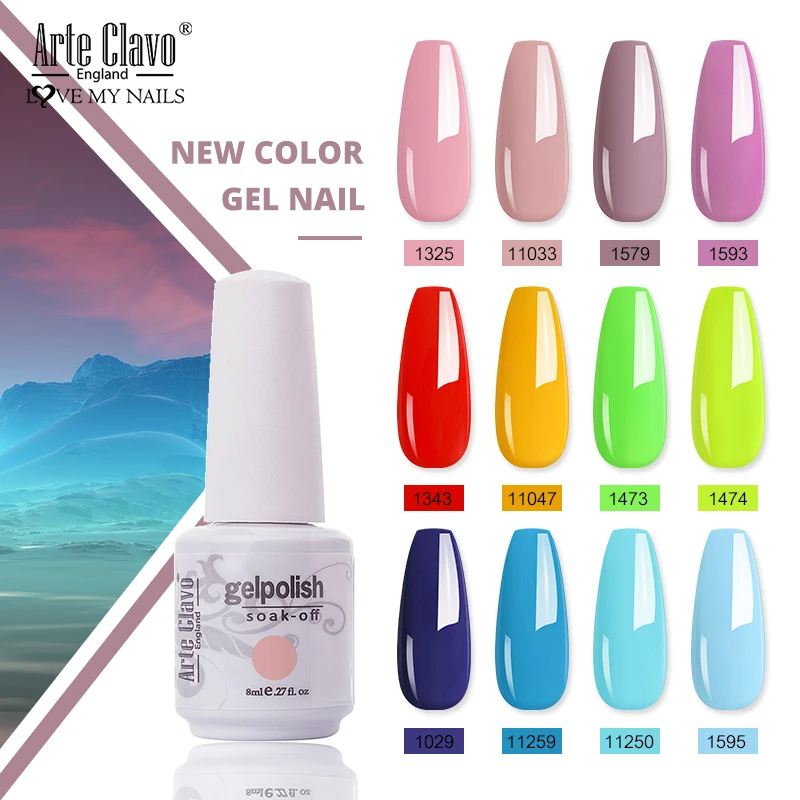 

Arte Clavo 8ml Nail Gel Polish Varnishes Hybrid Long Lasting UV LED Gel Polish Manicure Soak Off Top Base Coat Nail Art Lacquer