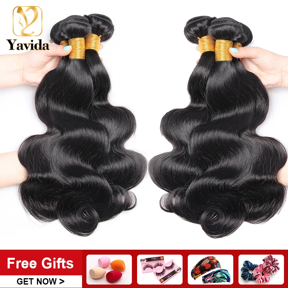 Yavida-extensiones de cabello humano indio ondulado, mechones a granel, no Remy, Color Natural, venta al por mayor