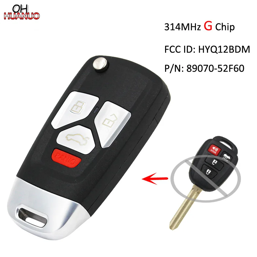 

Upgraded Remote Key Fob 3+1 Button 314MHz With G Chip for Toyota Camry 2012-2014 FCC ID :HYQ12BDM