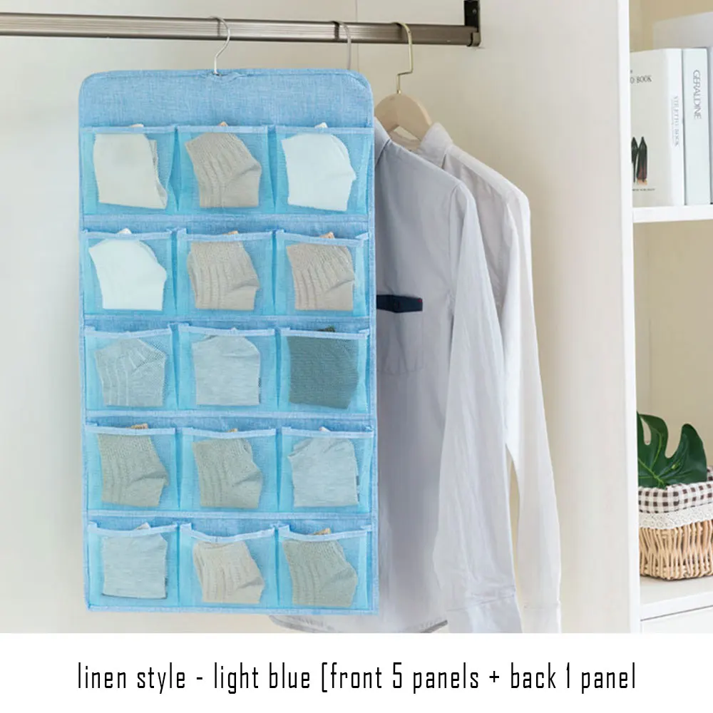 Storage Artifact Imitation Linen Double Sided Hanging Bag Storage Bag Wall Mounted Dormitory Wardrobe Hanging Storage Artifact