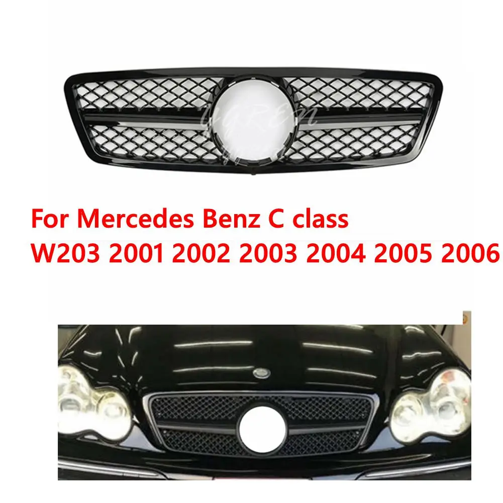 Глянцевая черная передняя сетчатая решетка AMG стиль для Mercedes-Benz C Class W203 2000-06