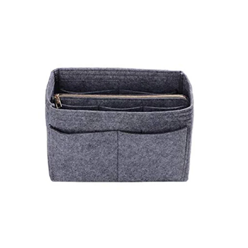Gray Home Storage Bag Purse Organizer Felt Insert Bag Makeup Organizer Inner Purse Portable Cosmetic Bags Storage Tote XL - Цвет: Gray