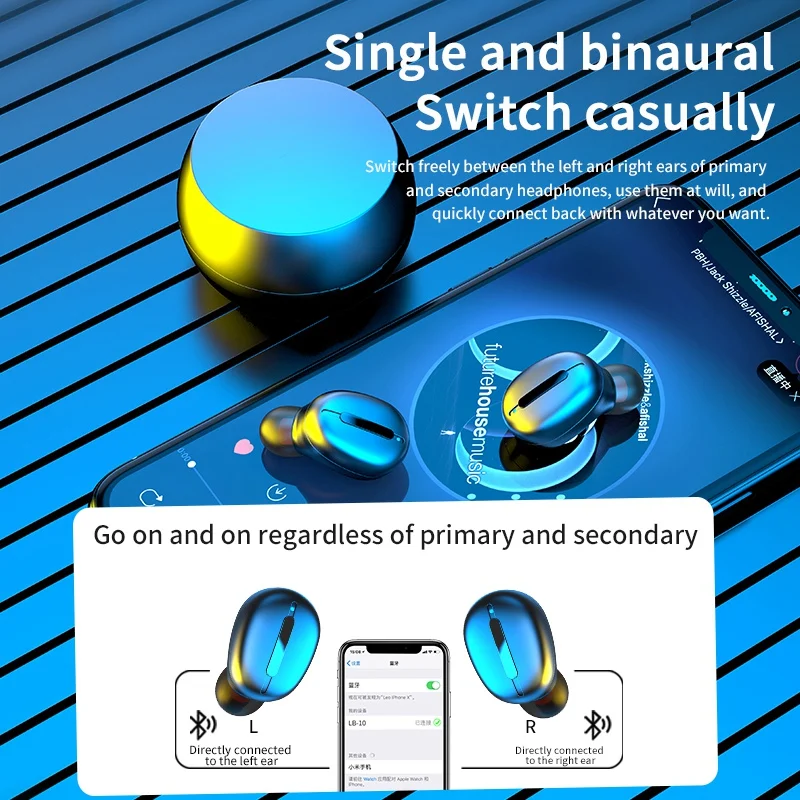Bluetooth Earphones with Microphone 5 0 Contact Control Noise Cancelling TWS Earbuds Waterproof Wireless Headphones