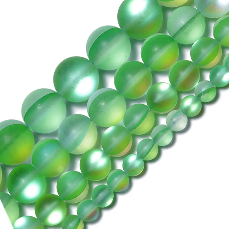 

Wholesale Austrian Matte Green Crystal Stone Round Beads Transparent Quartz Beads For Making Jewelry Charms bracelet 6 8 10 12mm