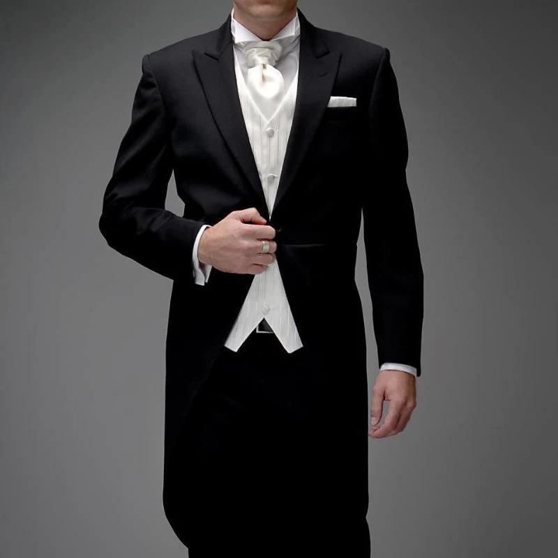 3 Piece Man Tailcoat for Formal Wedding Groomsmen Tuxedos Classic Peak Lapel One Button Solid Male Suit (Jacket+Pants+Vest)