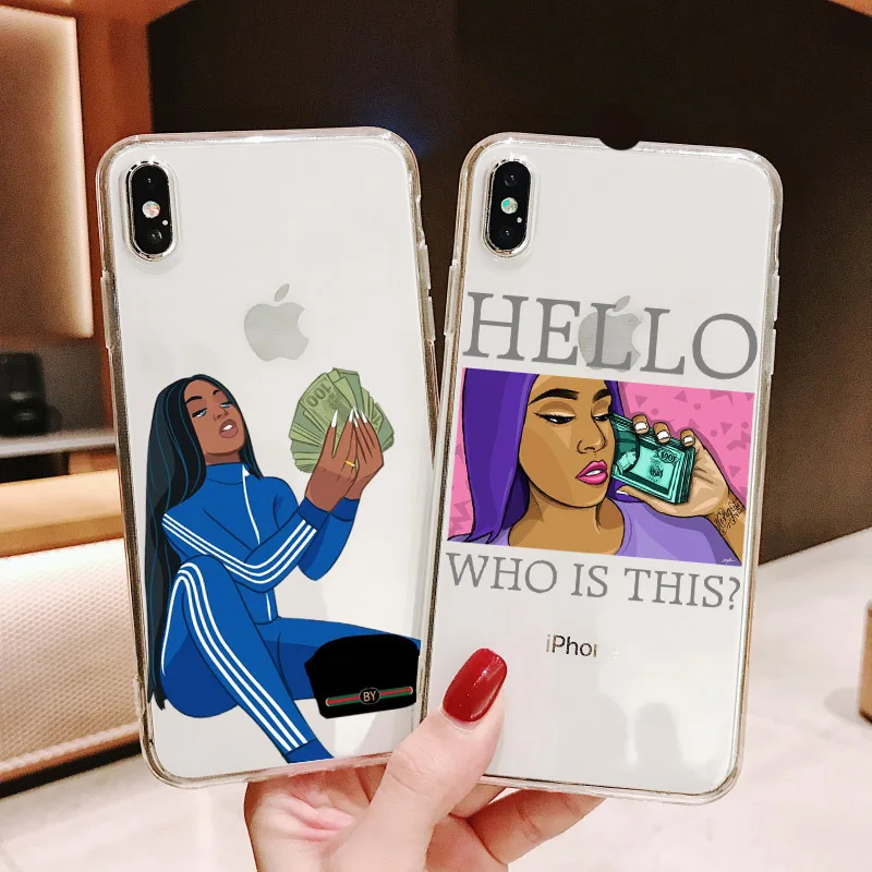 

Fashionable Brown Money Kash Black Head Girl Woman BOSS illustration Phone Case For iphone X XS Max XR 7 8 6 6S Plus Cover Cases
